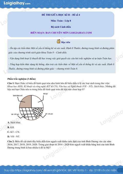 Đề thi giữa kì 2 Toán 8 - Đề số 4 - Cánh diều